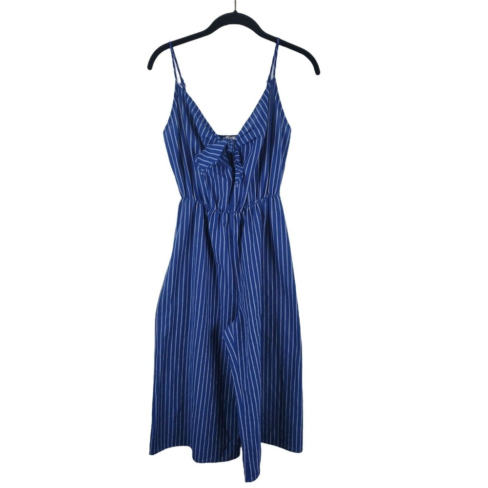 Everly Jumper Capri Womens Small Blue White Striped Spaghetti Strap Bow Accent S